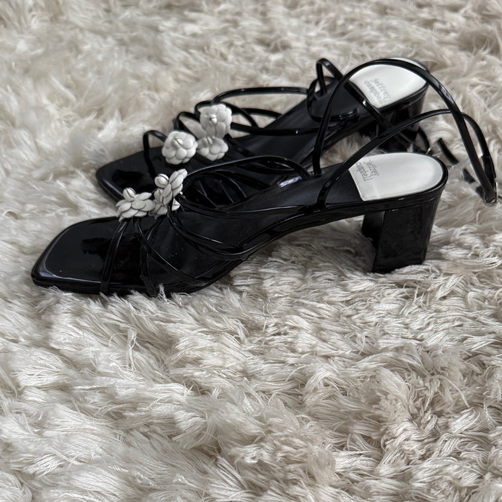 Jeffrey Campbell Black Heels with White Floral Detail - Picture 5 of 7